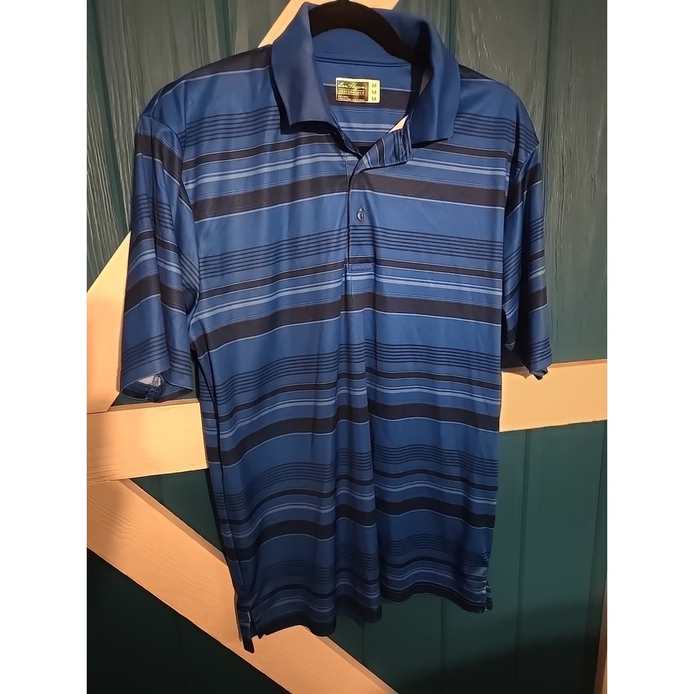 Ben Hogan Polo Golf Shirt Men's Size Medium Blue Short Sleeve Striped